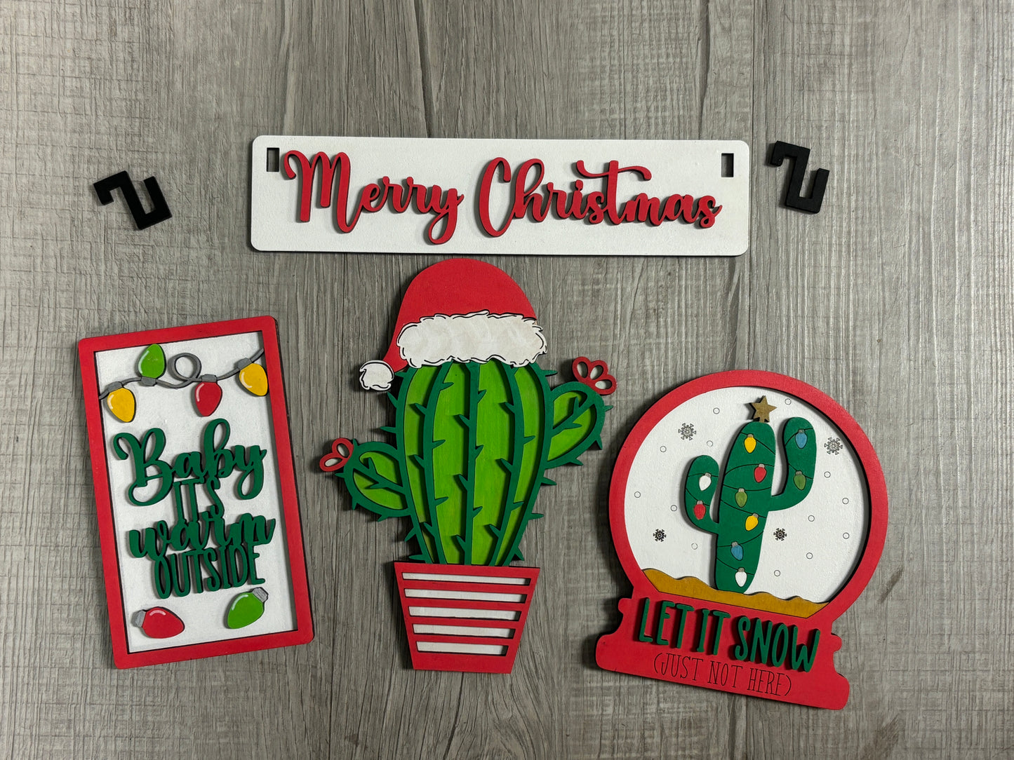 Merry Christmas cactus wagon/shelf set