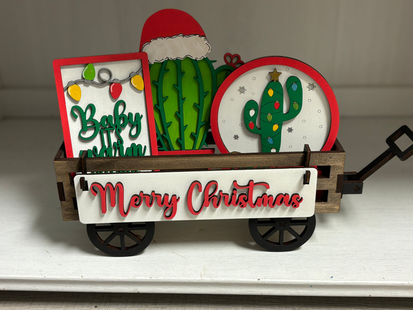 Merry Christmas cactus wagon/shelf set