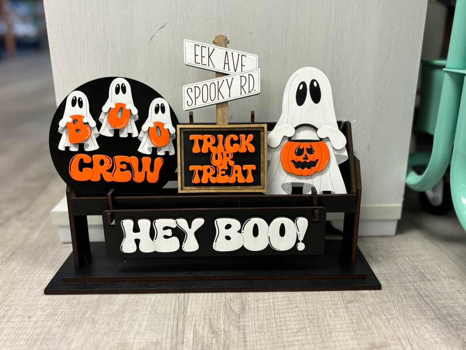 Hey boo Halloween interchangeable insert set for wagon and shelf