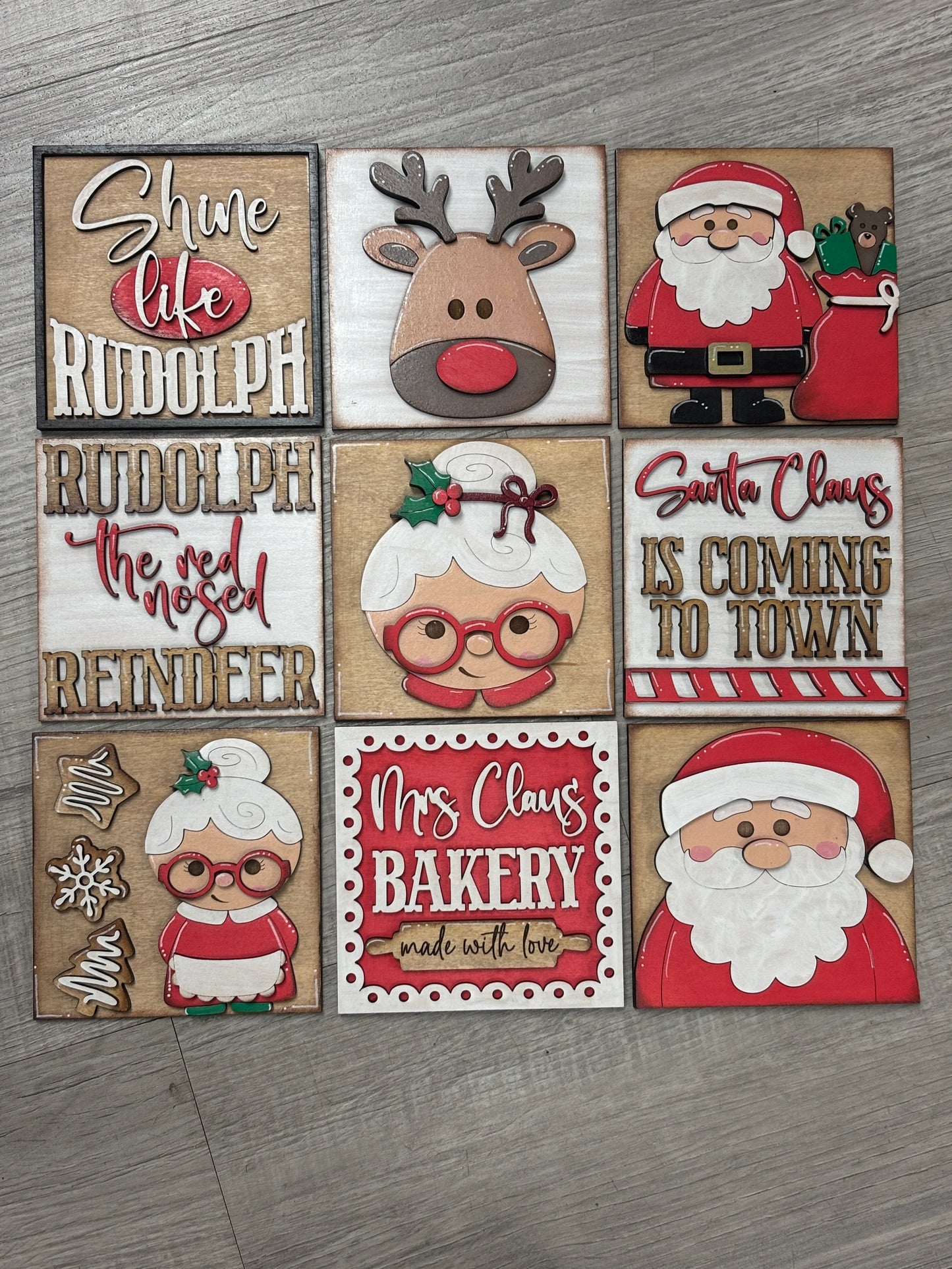 Santa’s, Mrs. Claus and Rudolph Christmas interchangeable square inserts