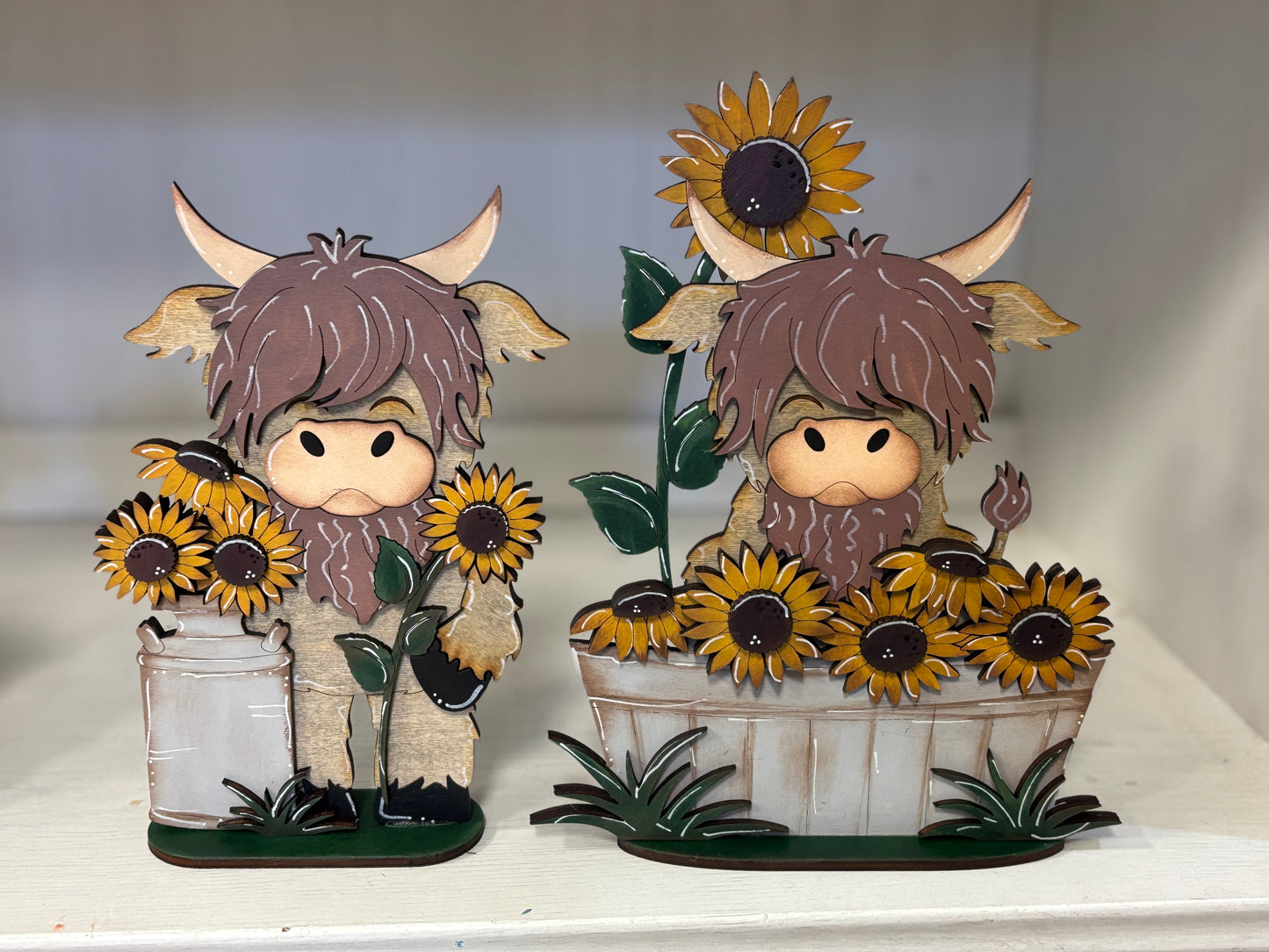 Mini standing highland cows- sunflowers