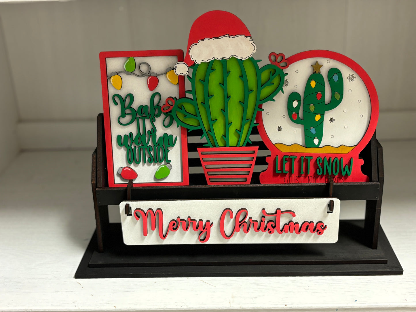 Merry Christmas cactus wagon/shelf set
