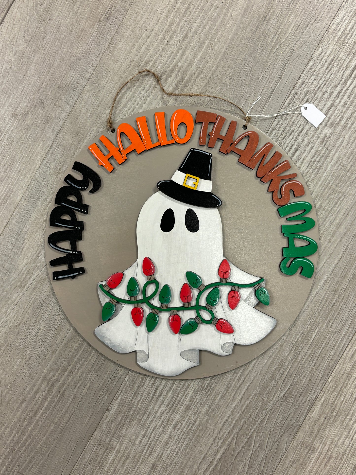 Happy hallothanksmas ghost door hanger