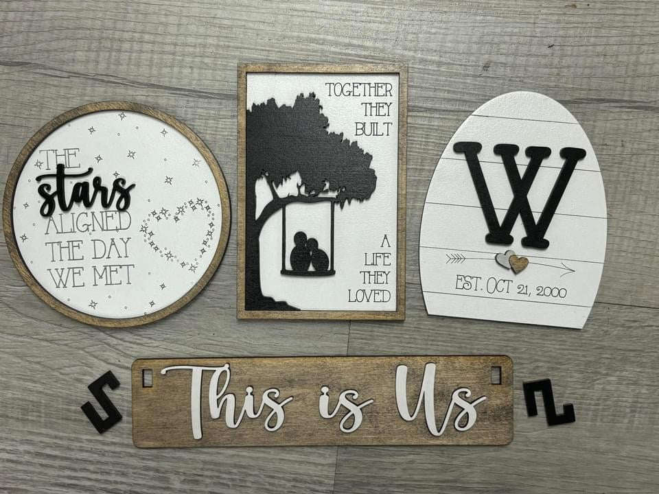 This is us, anniversary interchangeable set for wagon and shelf