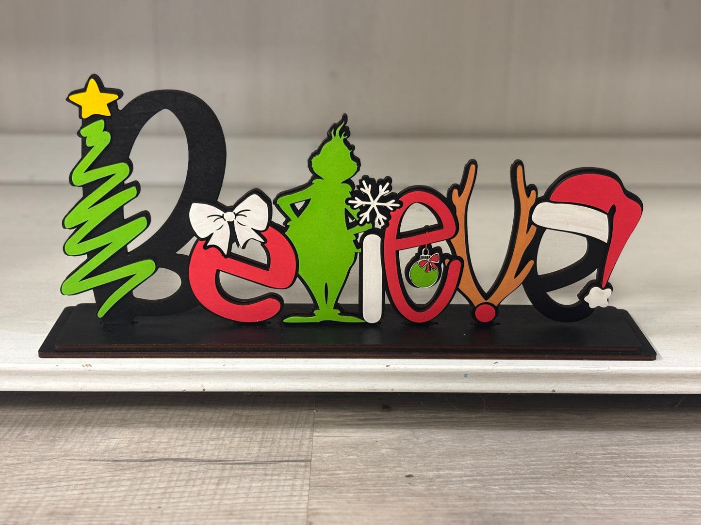 Believe Christmas Grinch shelf sitter