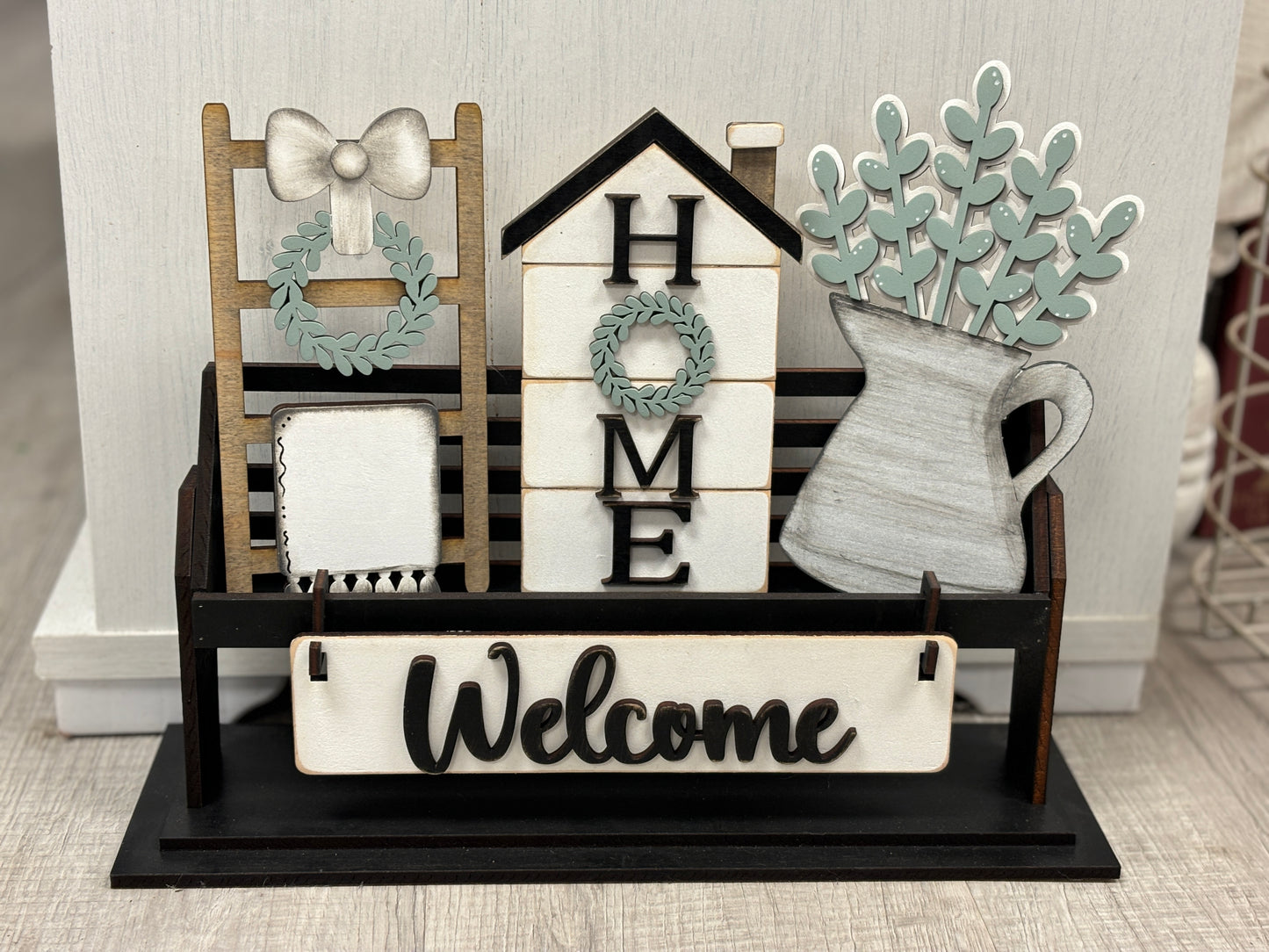 Welcome (water pitcher) wagon/shelf/crate set