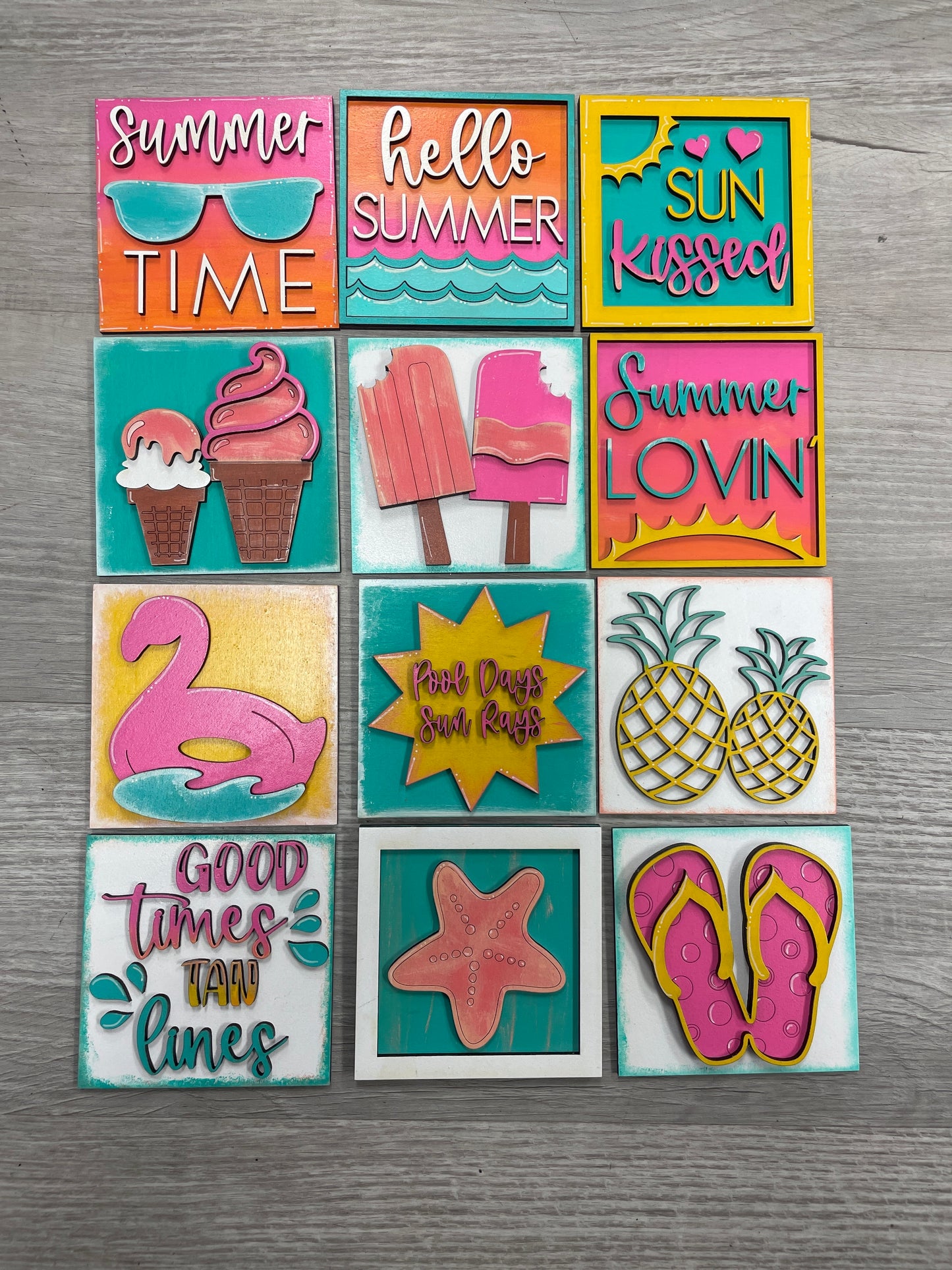 Summer themed interchangeable square inserts