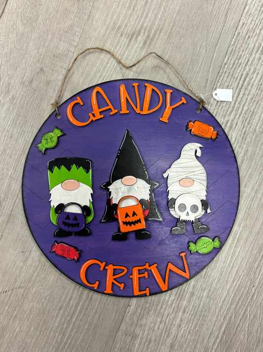 Candy crew gnome halloween door hanger