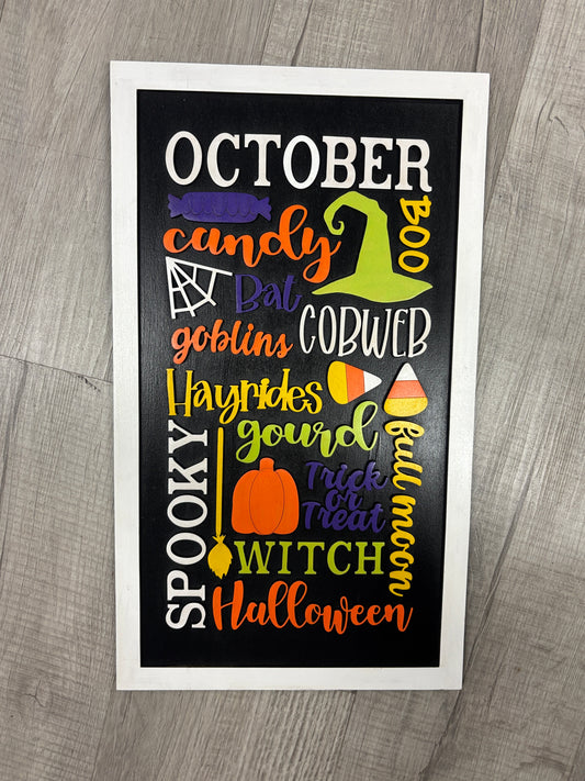October Halloween word collage sign