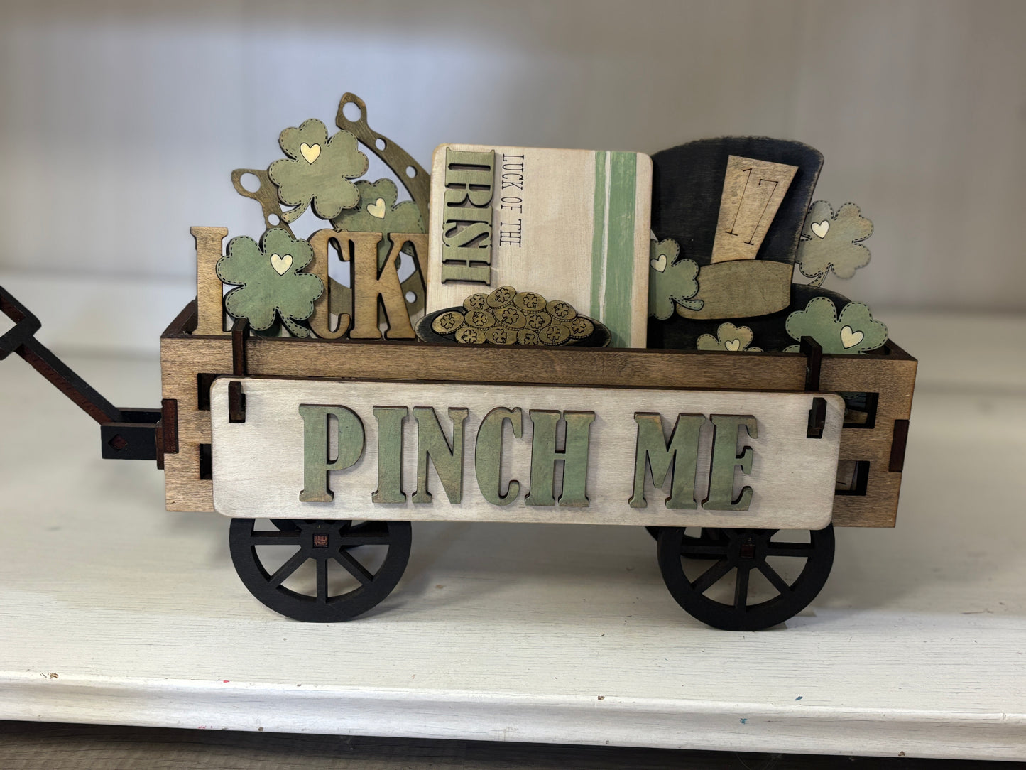 Pinch me St. Patrick’s Day wagon/shelf set
