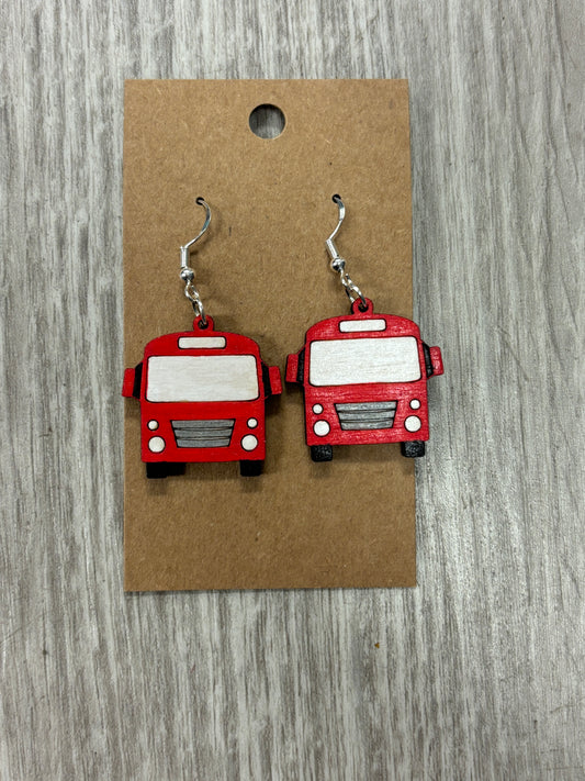 Red bus earrings