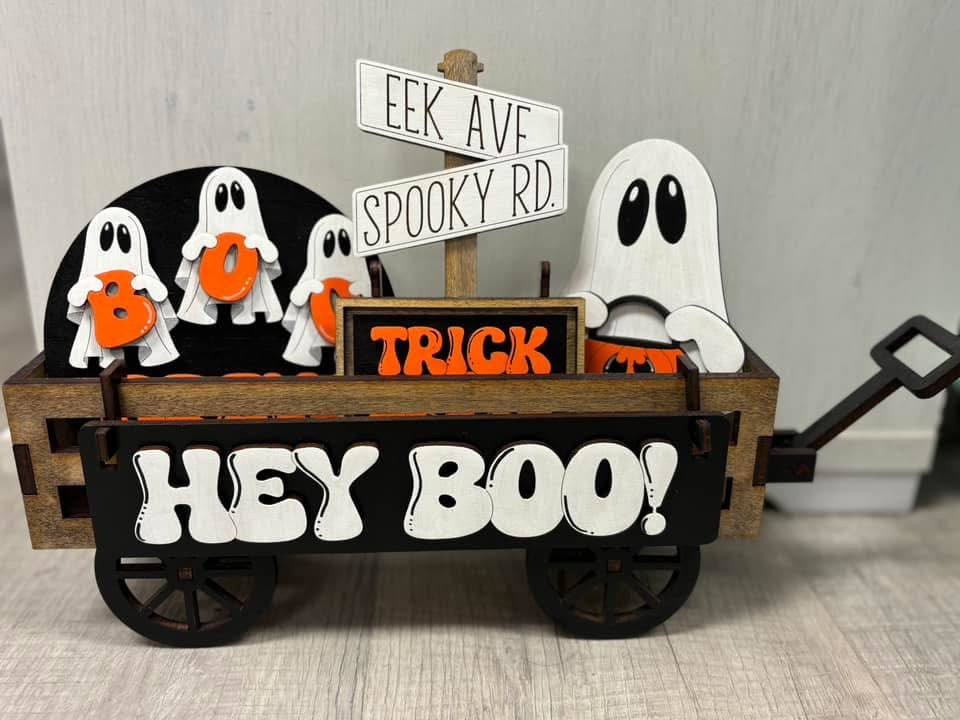 Hey boo Halloween interchangeable insert set for wagon and shelf