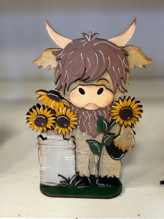 Mini standing highland cows- sunflowers
