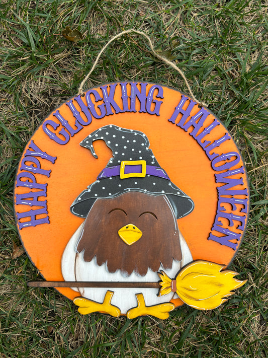 Chicken halloween door hanger - happy clucking Halloween