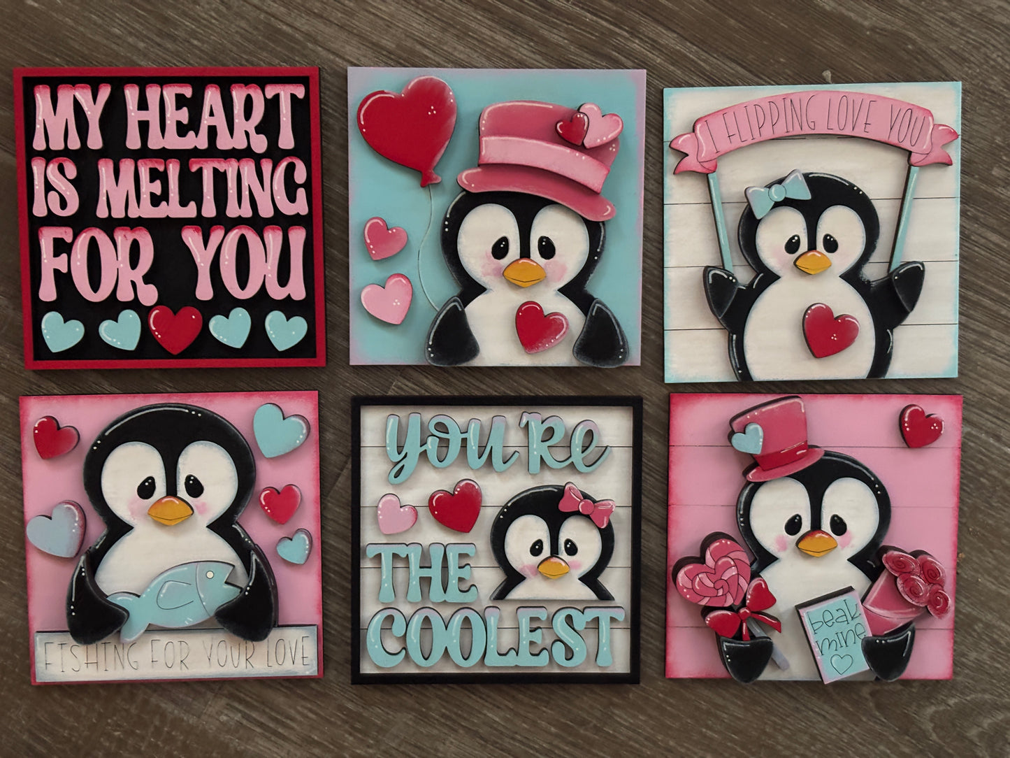 Valentine’s penguin interchangeable square inserts