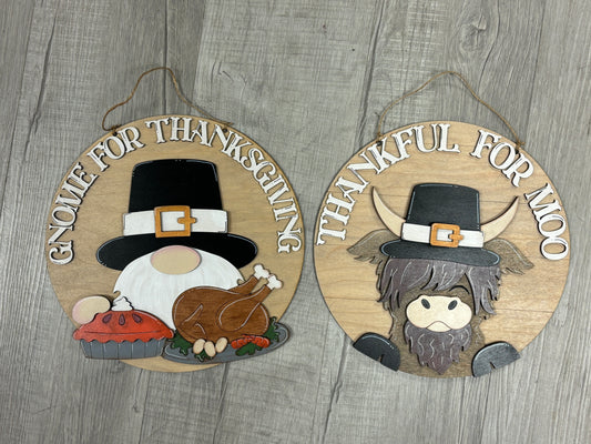 Thanksgiving door hangers- gnome and cow