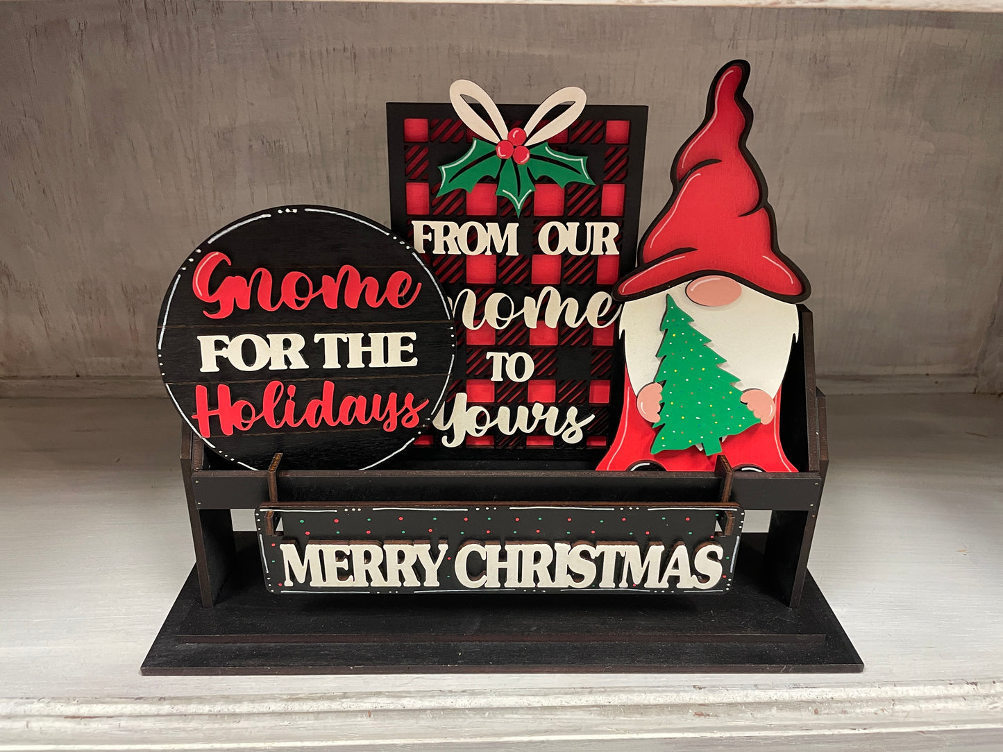 Merry Christmas gnome wagon/shelf set