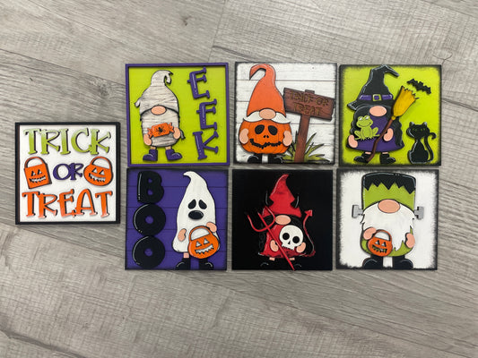 Gnome Halloween and fall themed interchangeable square inserts