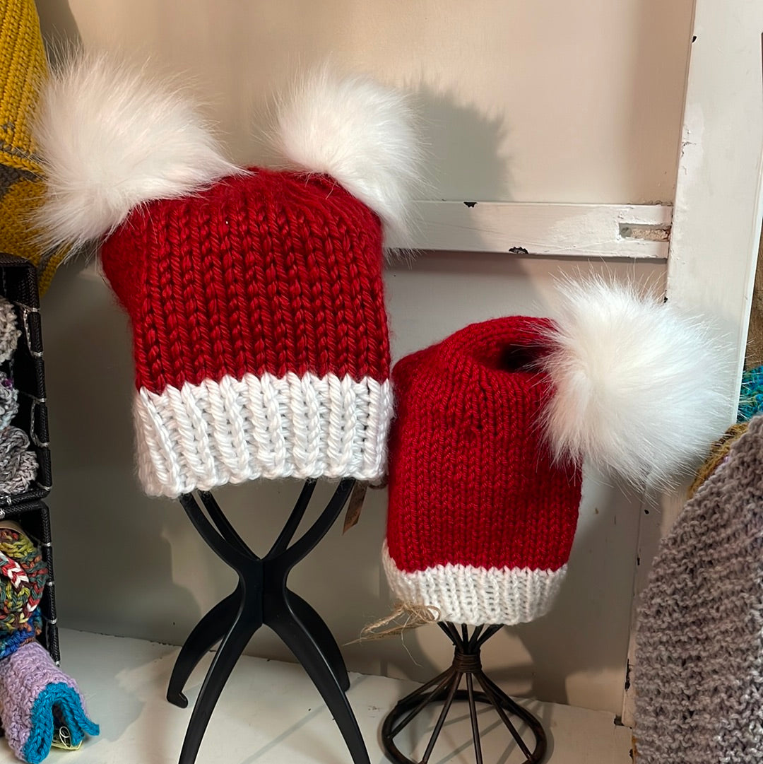 Knit Santa hat with fur Pom