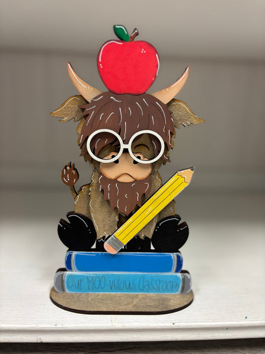 Mini standing highland cow- school teacher