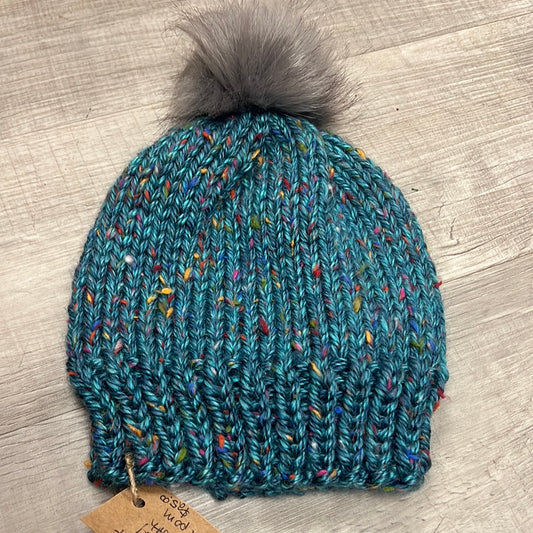 Blue multi color pom hat