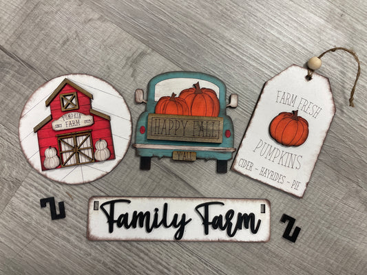 Family farm fall interchangeable insert set for wagon and shelf