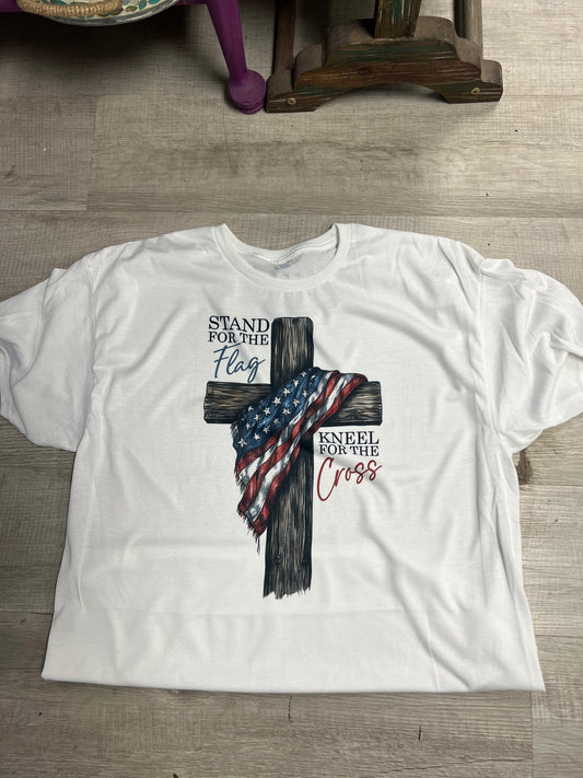 Kneel for the cross stand for the flag