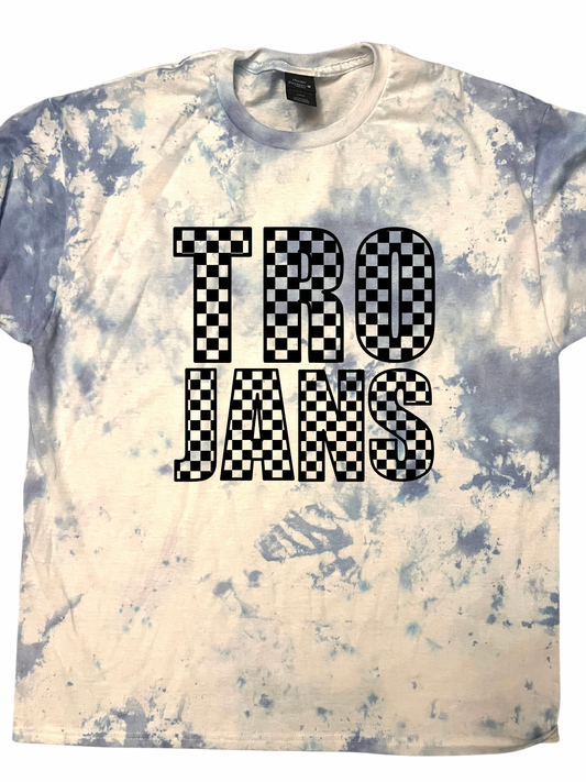 Trojans checkered tye dye  blue tee