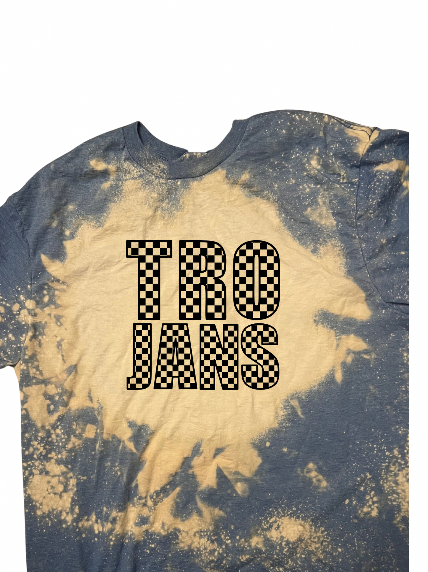 Trojan checkered bleached blue tee