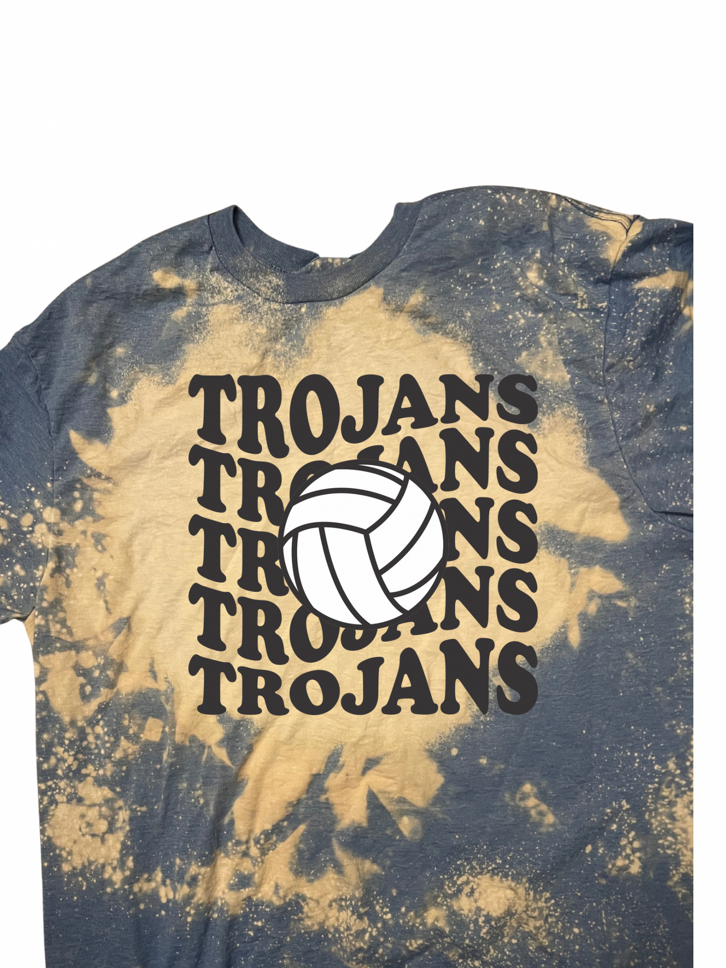 Trojan volleyball on repeat bleached blue tee