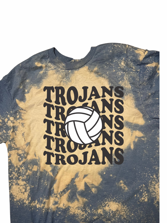 Trojan volleyball on repeat bleached blue tee