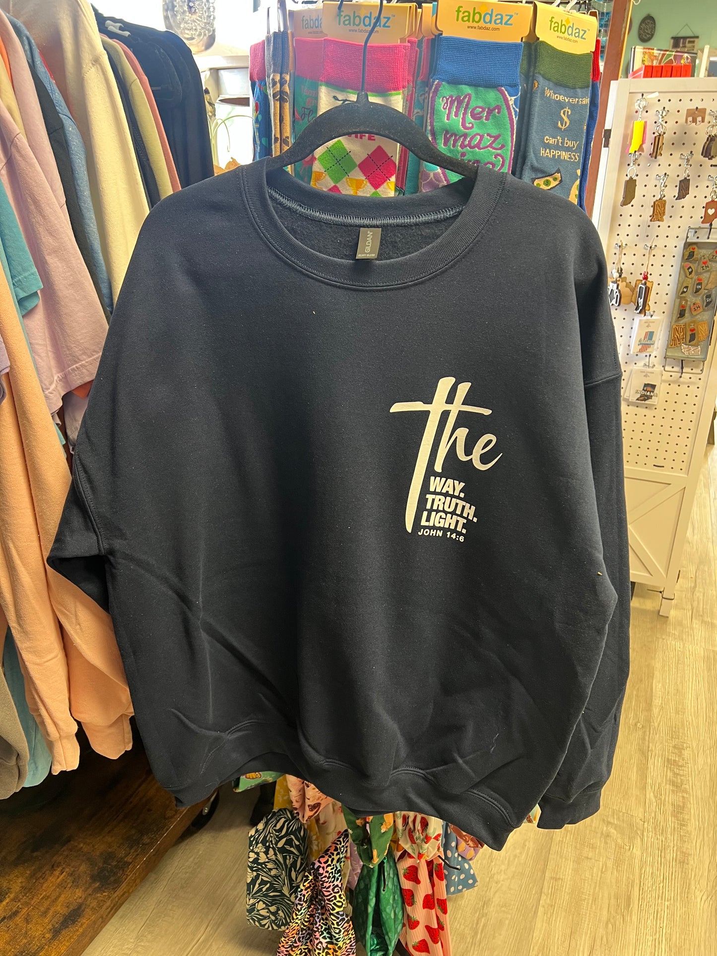 The way , the truth , the light navy sweatshirt
