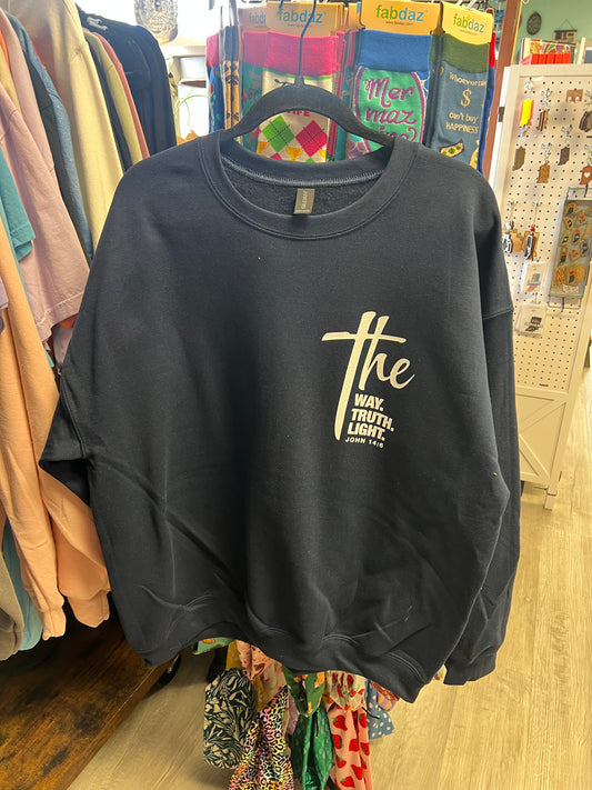 The way , the truth , the light navy sweatshirt