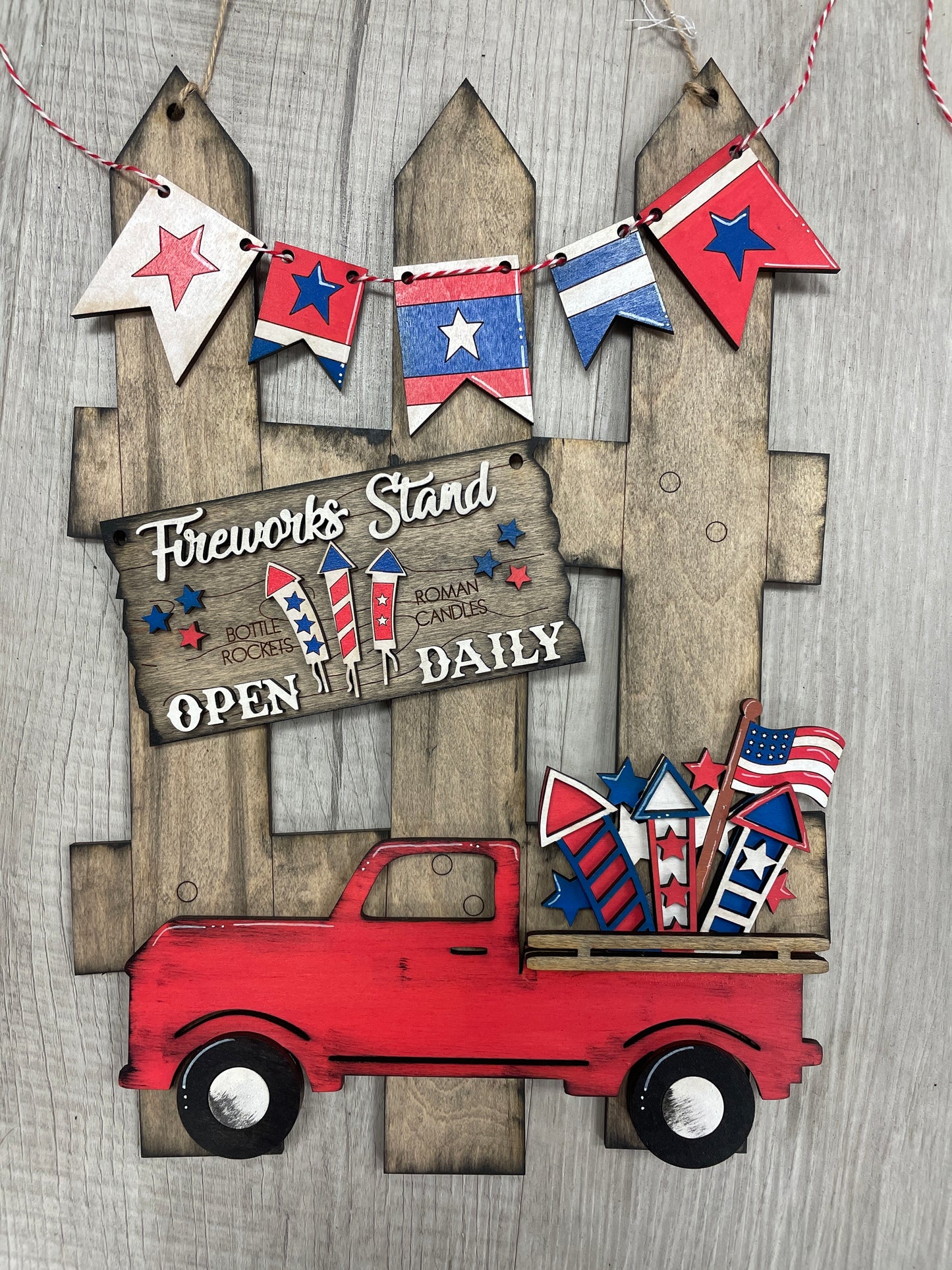 Fireworks stand red truck fence set