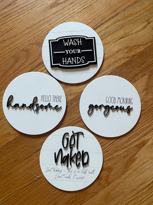 Bathroom themed round interchangeable inserts