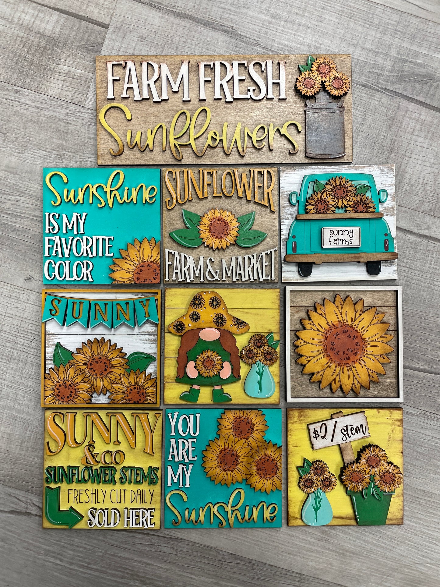 Sunflower themed interchangeable square and rectangle inserts