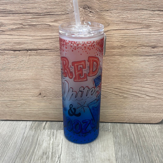 Red white and boozy 20oz glass tumbler