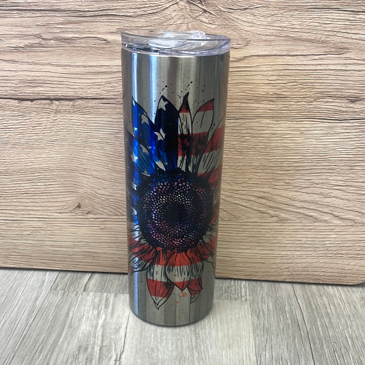 American flag, sunflower 20 oz tumbler