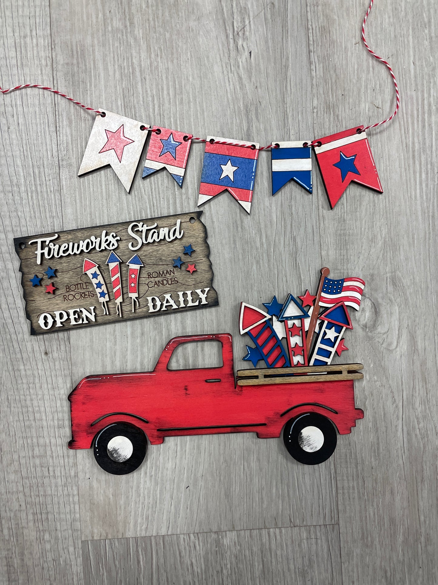 Fireworks stand red truck fence set