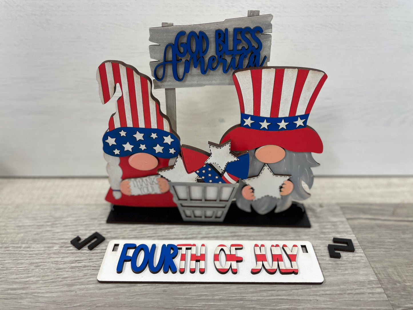 Gnome Fourth of July interchangeable insert set for wagon/shelf