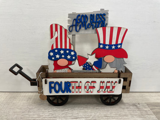 Gnome Fourth of July interchangeable insert set for wagon/shelf