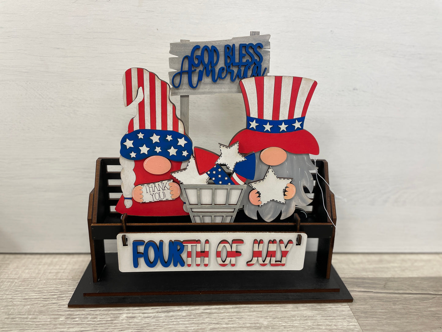 Gnome Fourth of July interchangeable insert set for wagon/shelf