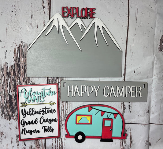 Happy camper wagon/shelf set